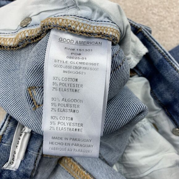 Good American Jeans Womens 15 Blue Wide Flare Leg Distressed Stretch Denim - Picture 9 of 15